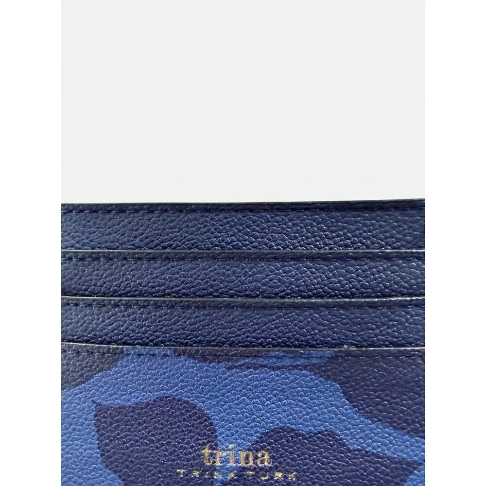 Trina Turk Blue Floral Card Holder Wallet Keychain Charm